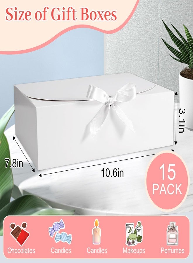 Loccmat 10 Pcs Gift Boxes With Lids, Bridesmaid Proposal Box With Ribbon, White Paper Gift Box for Wedding, Birthday, Christmas Party, 10.6''x7.8''x3.1'' - Image 2